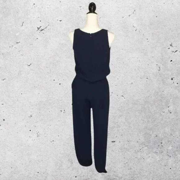 CAbi Sleeveless Jumpsuit Drawstring Waist Jogger-Style Zip-Back Navy-Blue W US S - Picture 3 of 11